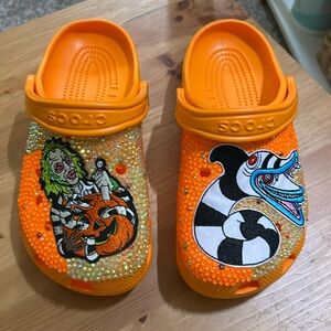 Hand crafted Rhinestoned beetlejuice crocs (un-used)